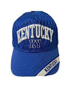 Kentucky KY Hat Cap Mens One Size Bubble Mesh Hook and Loop Closure Blue